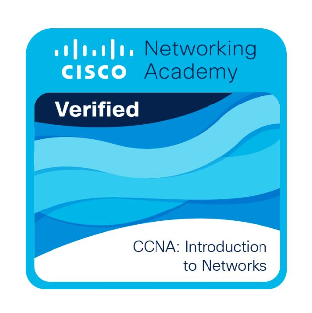 Cisco Networking Academy verified badge for CCNA Introduction to Networks